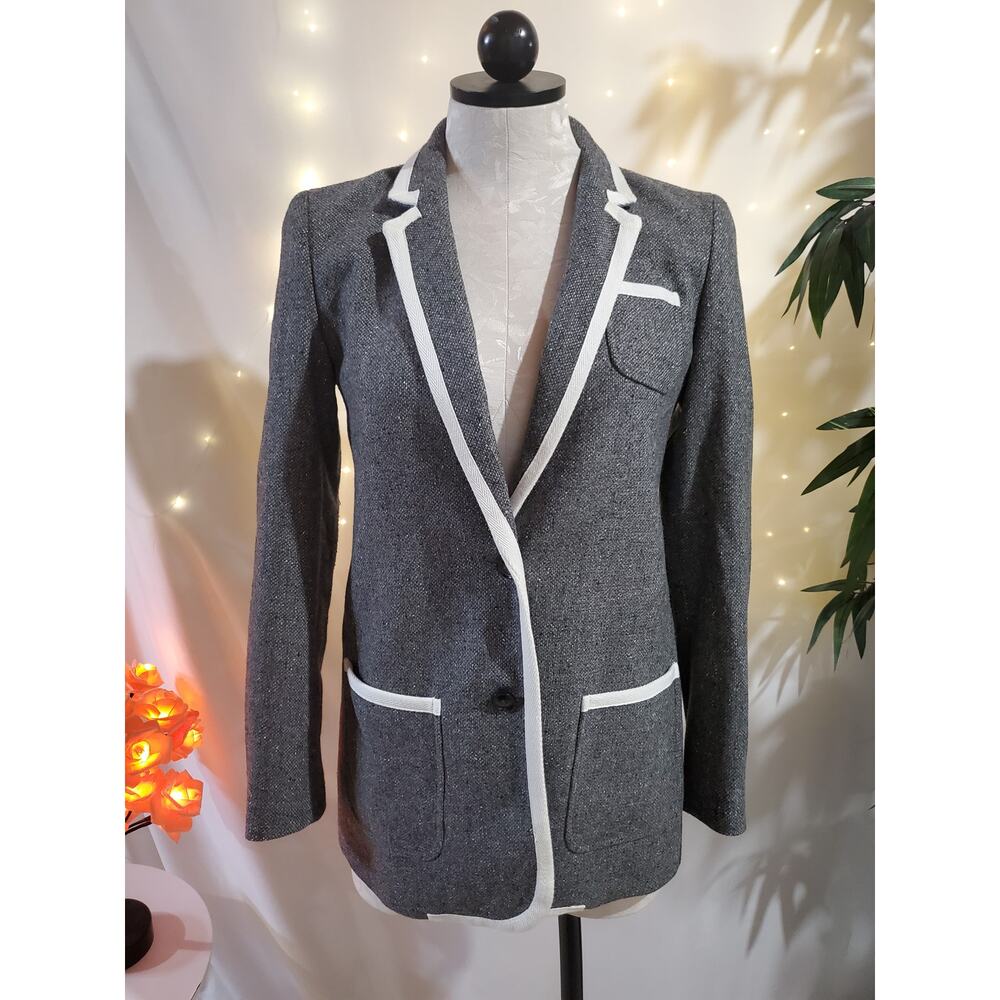 Banana Republic NWT Hack ing Wool Blazer Jacket Womens Size 2 Petite Gray White